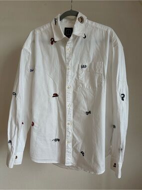 GAP x DAP White Embroidered Casual Button-Down Shirt